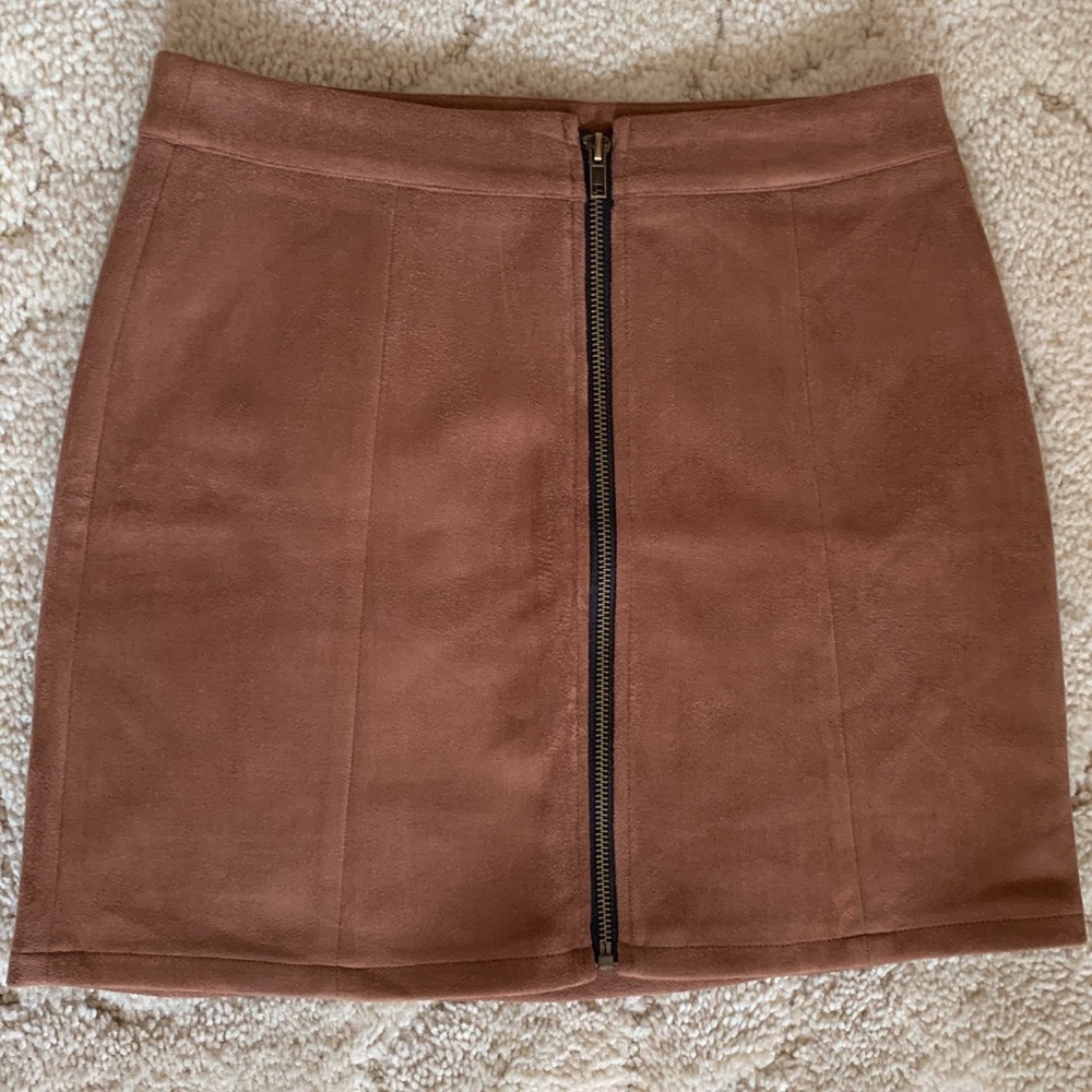 Brown Suede Zipper Skirt